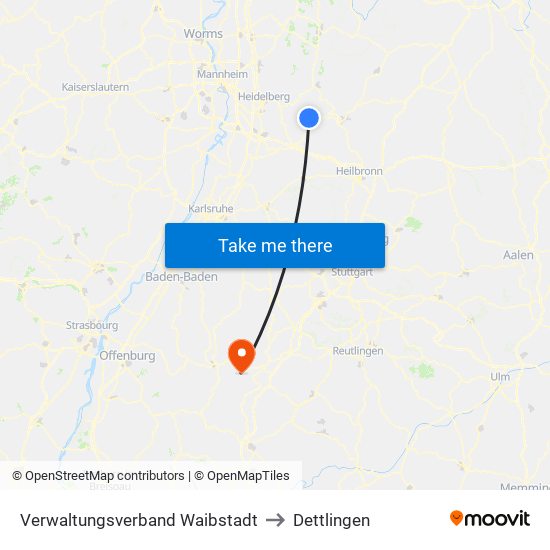 Verwaltungsverband Waibstadt to Dettlingen map