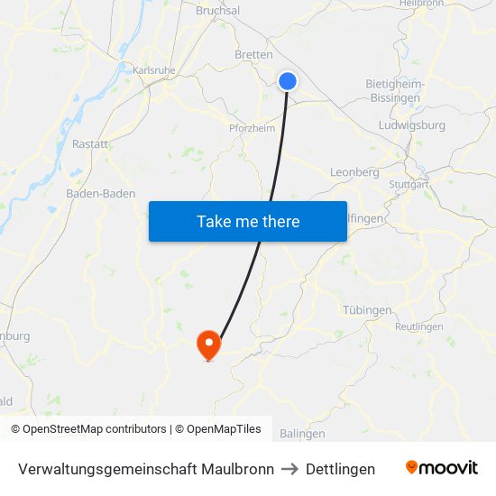 Verwaltungsgemeinschaft Maulbronn to Dettlingen map