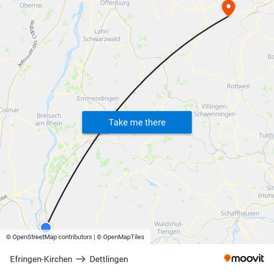 Efringen-Kirchen to Dettlingen map