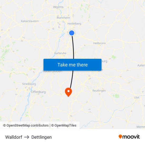 Walldorf to Dettlingen map