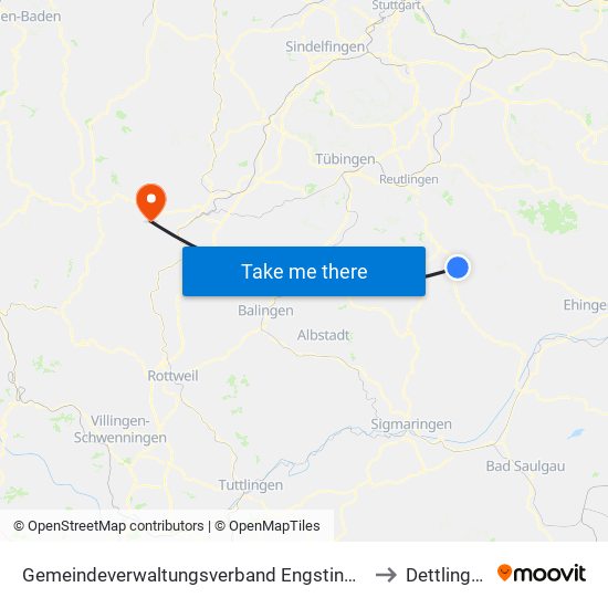 Gemeindeverwaltungsverband Engstingen to Dettlingen map