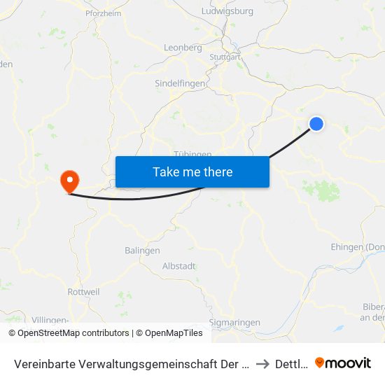 Vereinbarte Verwaltungsgemeinschaft Der Stadt Weilheim An Der Teck to Dettlingen map