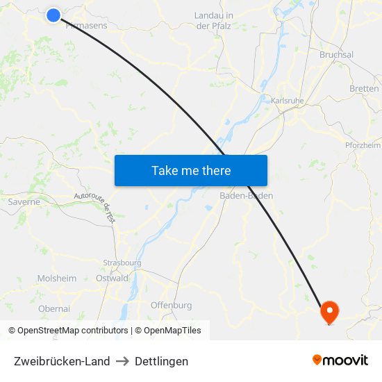 Zweibrücken-Land to Dettlingen map