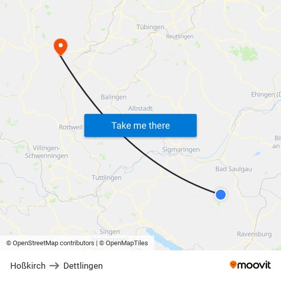 Hoßkirch to Dettlingen map