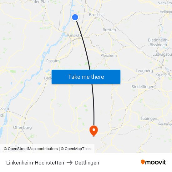 Linkenheim-Hochstetten to Dettlingen map