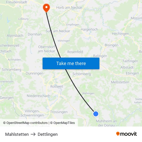 Mahlstetten to Dettlingen map