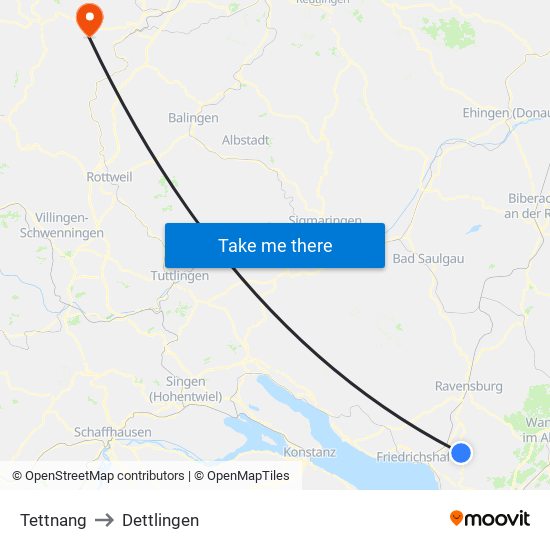 Tettnang to Dettlingen map
