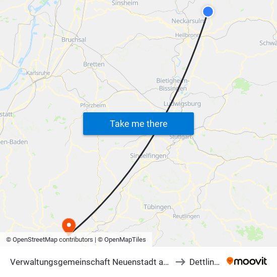 Verwaltungsgemeinschaft Neuenstadt am Kocher to Dettlingen map