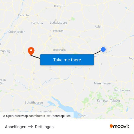 Asselfingen to Dettlingen map