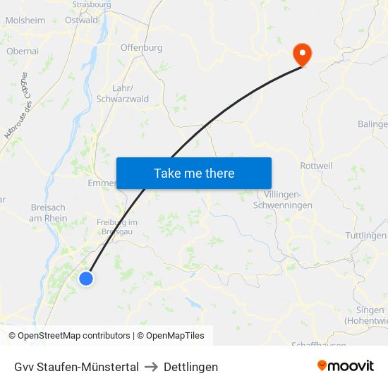 Gvv Staufen-Münstertal to Dettlingen map