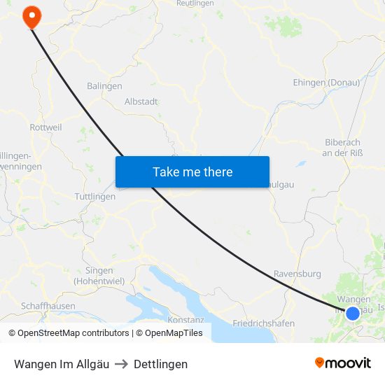 Wangen Im Allgäu to Dettlingen map