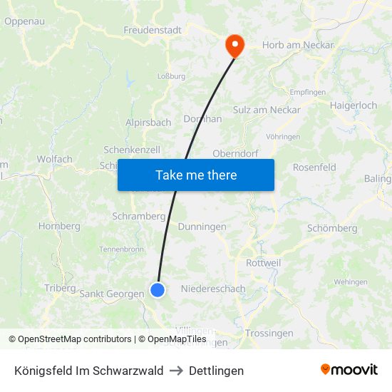 Königsfeld Im Schwarzwald to Dettlingen map