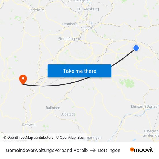 Gemeindeverwaltungsverband Voralb to Dettlingen map