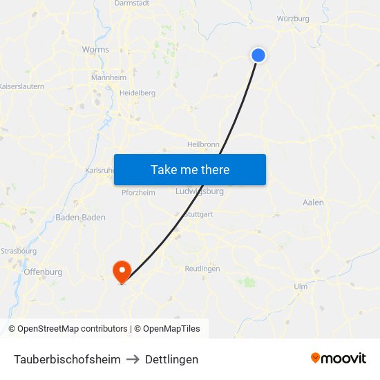 Tauberbischofsheim to Dettlingen map