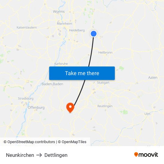 Neunkirchen to Dettlingen map