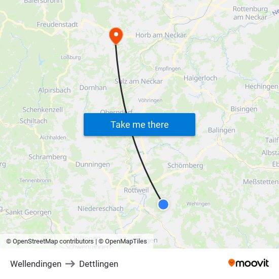 Wellendingen to Dettlingen map