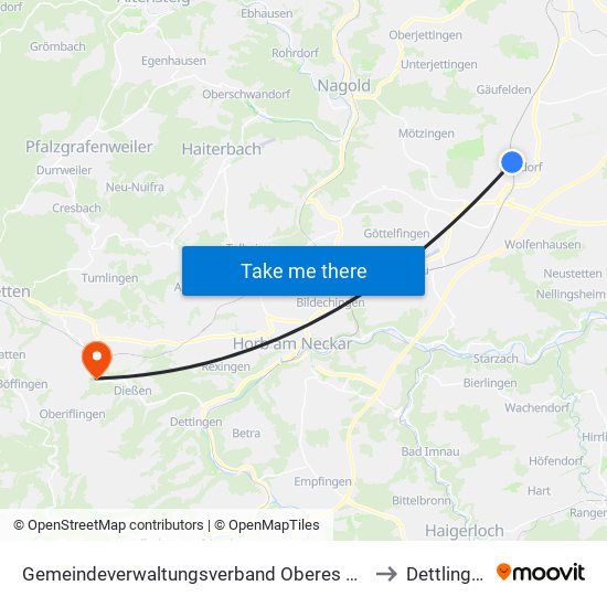 Gemeindeverwaltungsverband Oberes Gäu to Dettlingen map