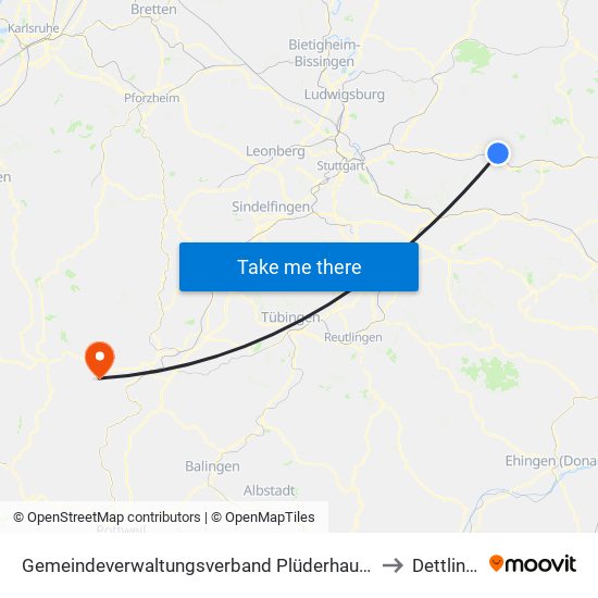 Gemeindeverwaltungsverband Plüderhausen-Urbach to Dettlingen map