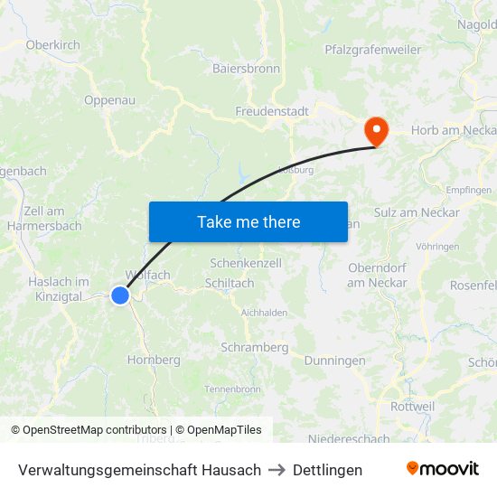 Verwaltungsgemeinschaft Hausach to Dettlingen map