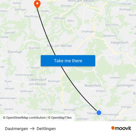 Dautmergen to Dettlingen map