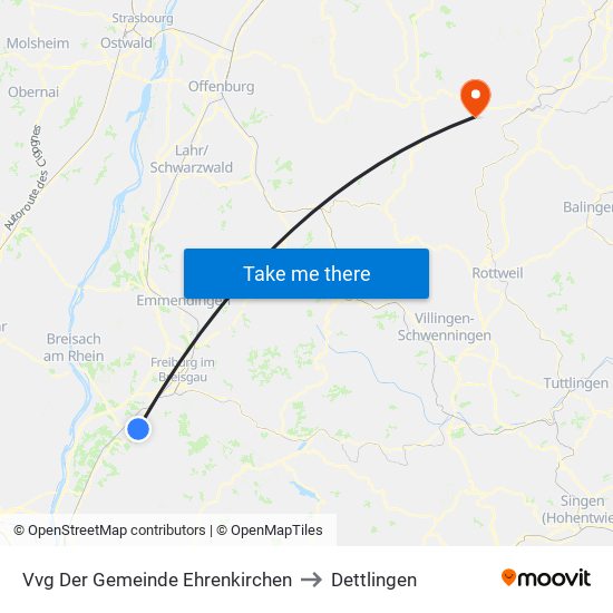 Vvg Der Gemeinde Ehrenkirchen to Dettlingen map