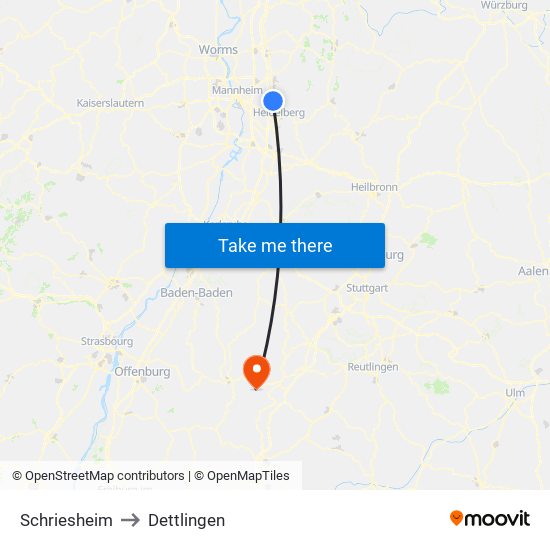 Schriesheim to Dettlingen map