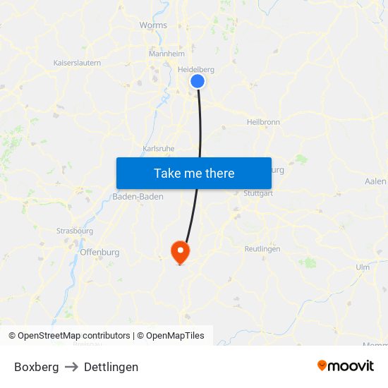Boxberg to Dettlingen map