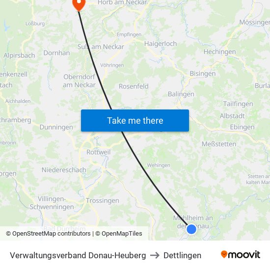 Verwaltungsverband Donau-Heuberg to Dettlingen map