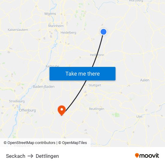 Seckach to Dettlingen map