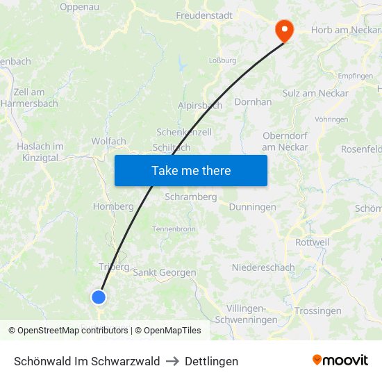 Schönwald Im Schwarzwald to Dettlingen map