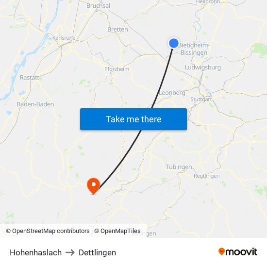 Hohenhaslach to Dettlingen map