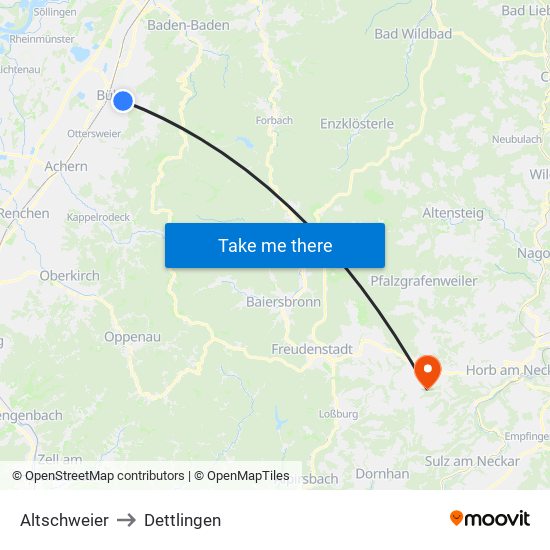 Altschweier to Dettlingen map