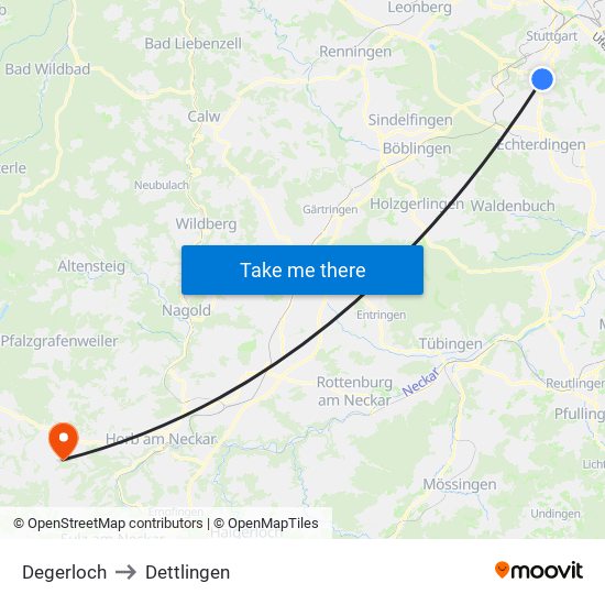 Degerloch to Dettlingen map