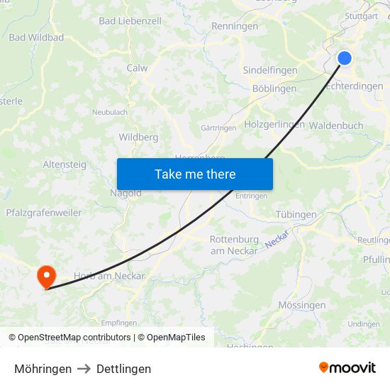 Möhringen to Dettlingen map