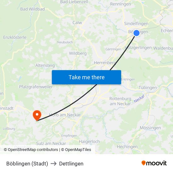 Böblingen (Stadt) to Dettlingen map