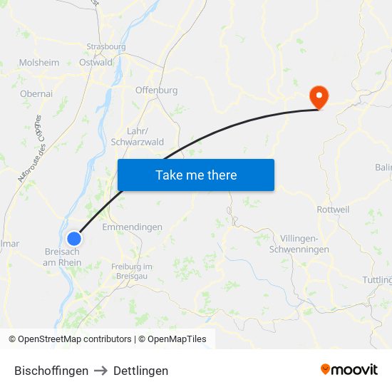 Bischoffingen to Dettlingen map