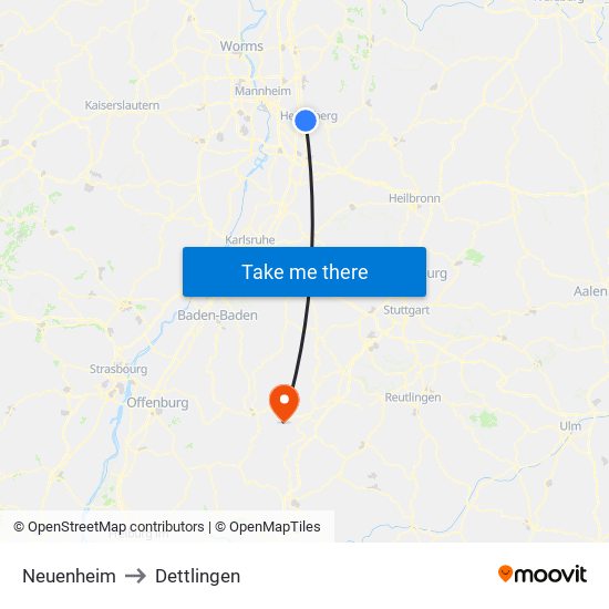 Neuenheim to Dettlingen map