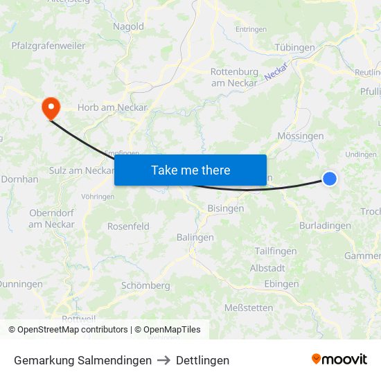 Gemarkung Salmendingen to Dettlingen map