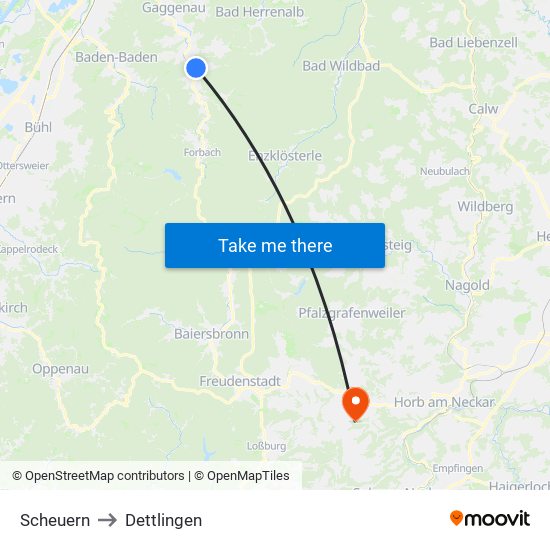 Scheuern to Dettlingen map