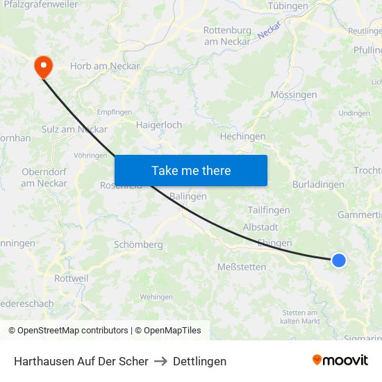 Harthausen Auf Der Scher to Dettlingen map