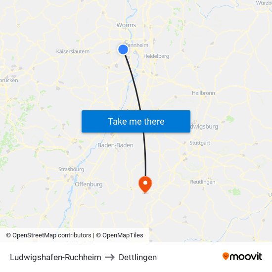 Ludwigshafen-Ruchheim to Dettlingen map