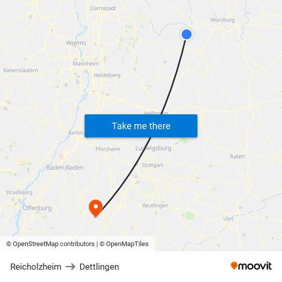Reicholzheim to Dettlingen map