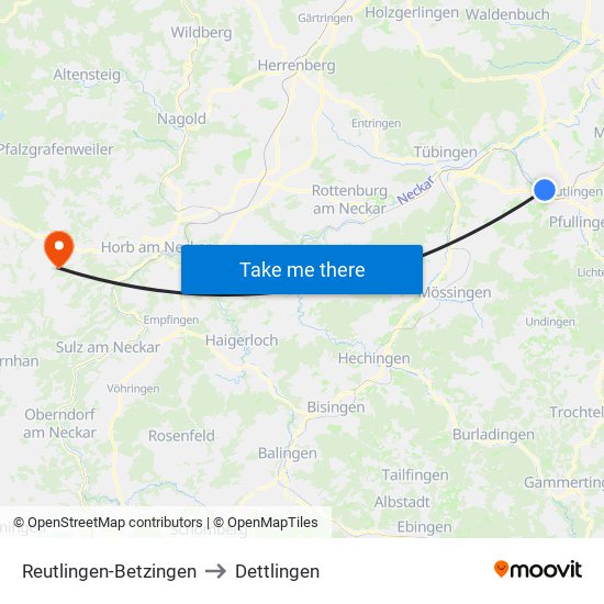 Reutlingen-Betzingen to Dettlingen map