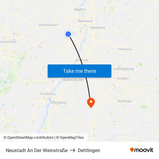 Neustadt An Der Weinstraße to Dettlingen map