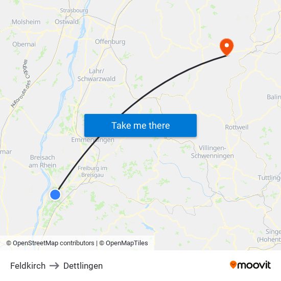 Feldkirch to Dettlingen map