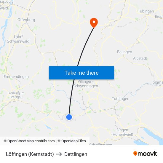 Löffingen (Kernstadt) to Dettlingen map