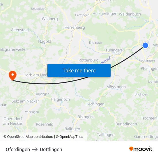 Oferdingen to Dettlingen map