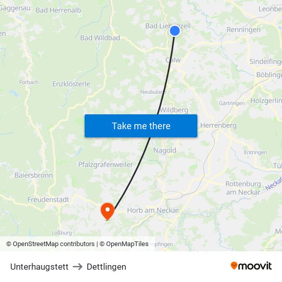 Unterhaugstett to Dettlingen map