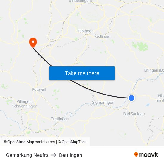 Gemarkung Neufra to Dettlingen map