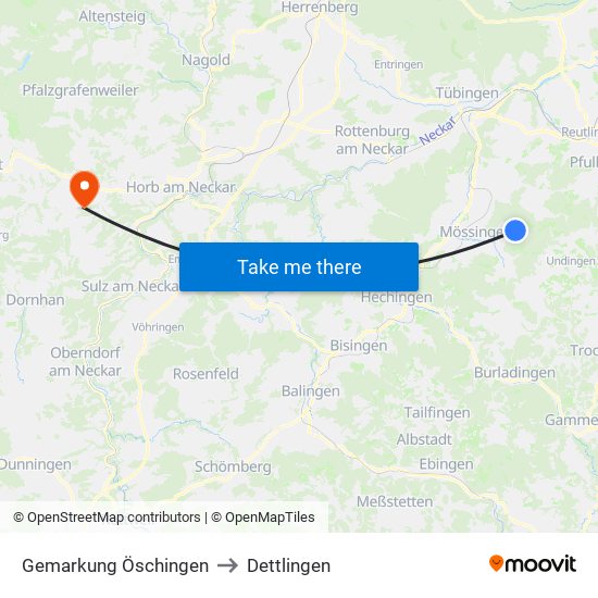 Gemarkung Öschingen to Dettlingen map